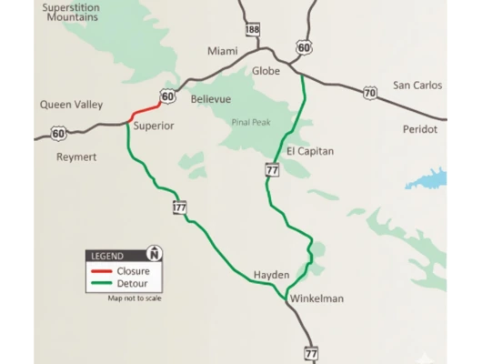 Closures scheduled on US 60 between Superior and…