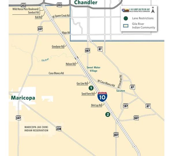 I-10 Lane Restrictions Wild Horse Pass Corridor Jan. 18-24