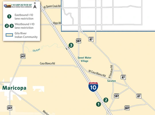 I-10 Wild Horse Pass Lane Restrictions Feb. 15–21