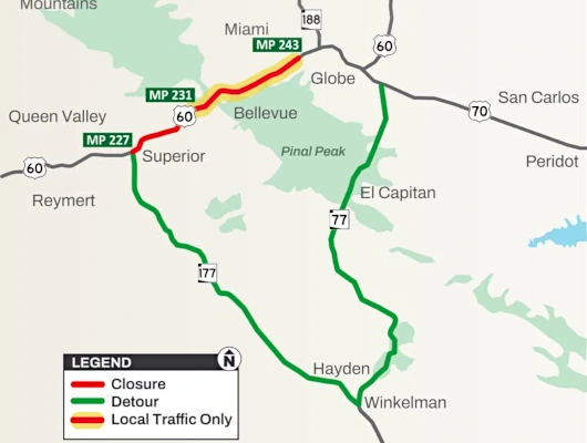 US 60 Closure: Superior to Miami Road Closed&hellip;