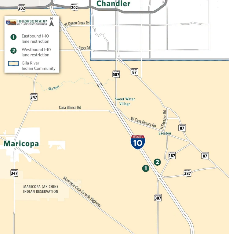 i10 Wildhorse Pass Map with restrictions