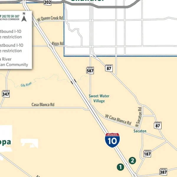 i10 Wildhorse Pass Map with restrictions.