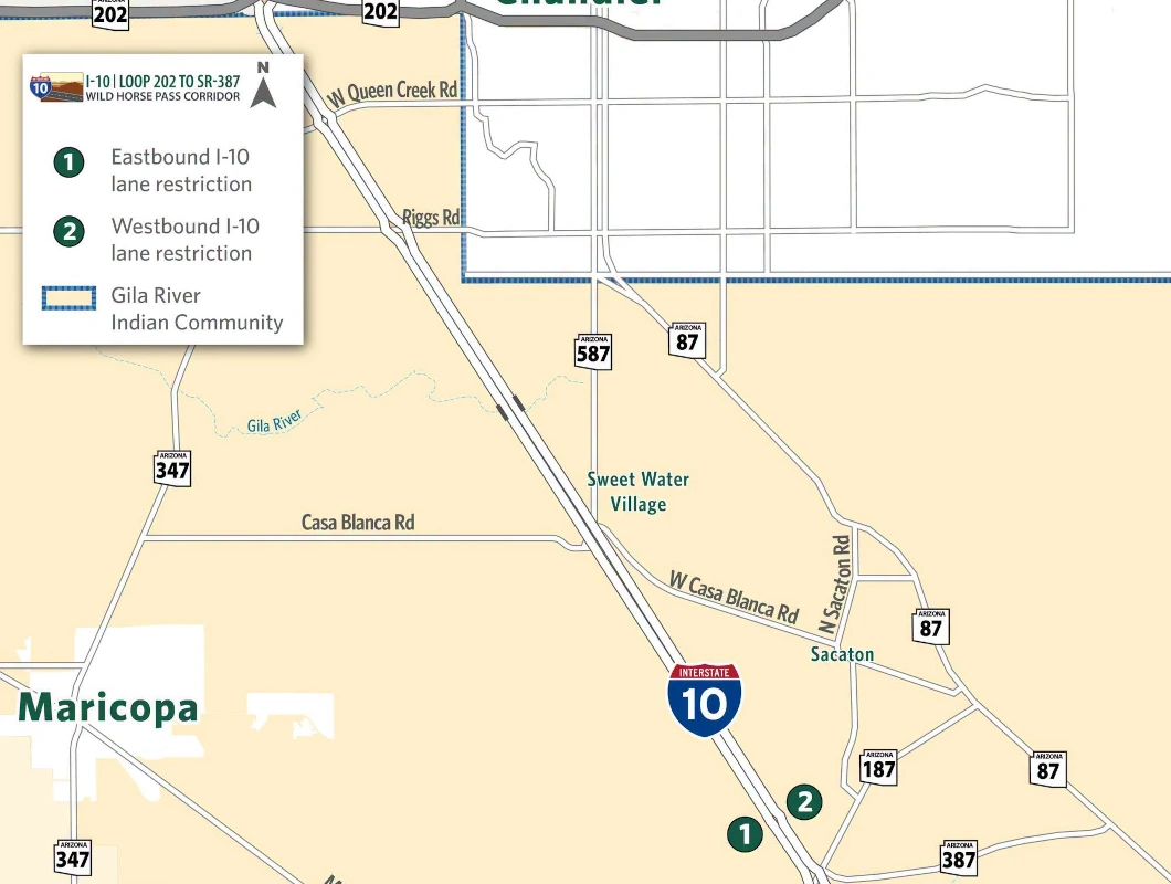 i10 Wildhorse Pass Map with restrictions.