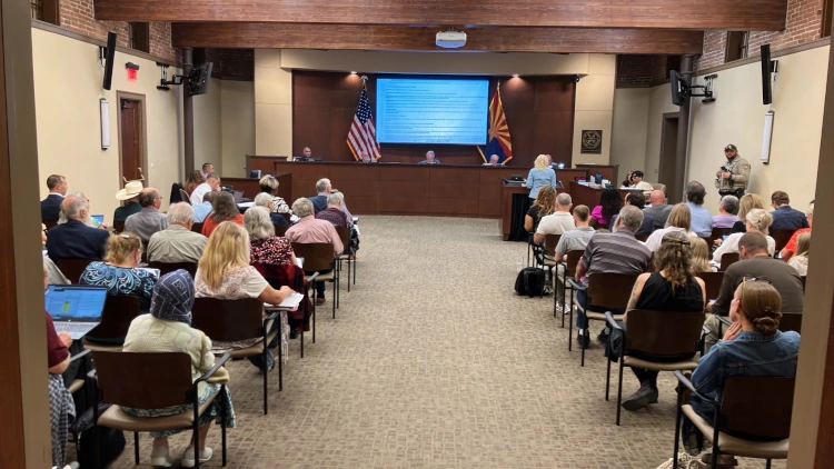 A packed main hearing room at the Pinal County Board of Supervisors meeting on the La Osa data center