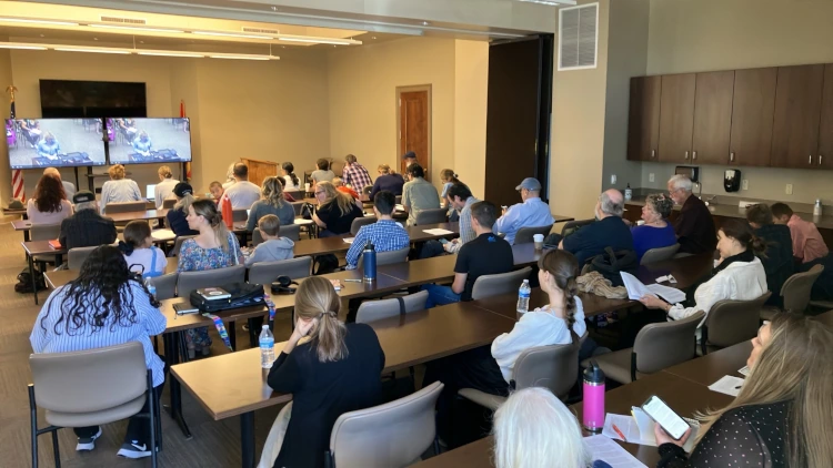 A second overflow room of attendees at the Pinal County hearing on the La Osa data center