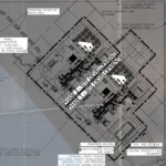 Engineering site plan of the Sunridge Power natural gas plant showing the Phase 1 and Phase 2 development areas, a proposed retention basin to the northwest, perimeter fencing, 50-foot building setbacks, parking, and entry signage along the southern property boundary