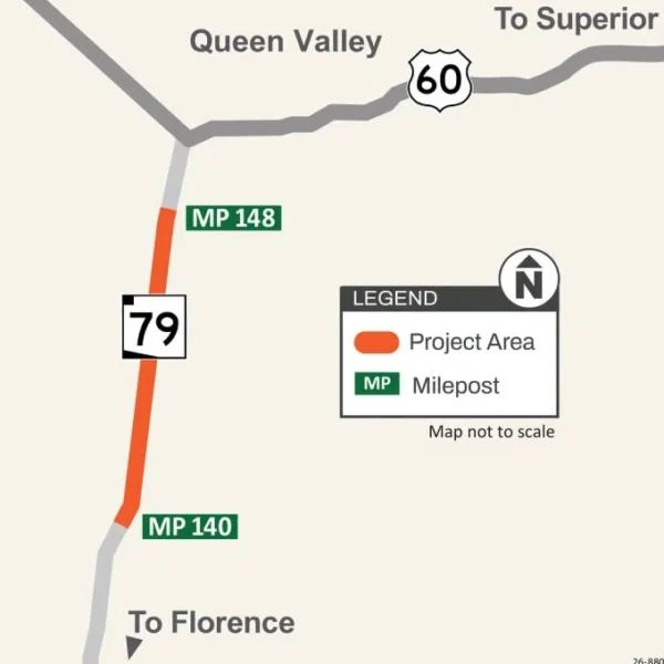 Map showing the area of closure along SR 79.