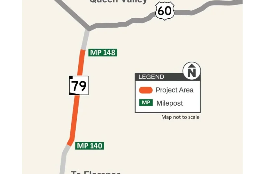 Map showing the area of closure along SR 79.