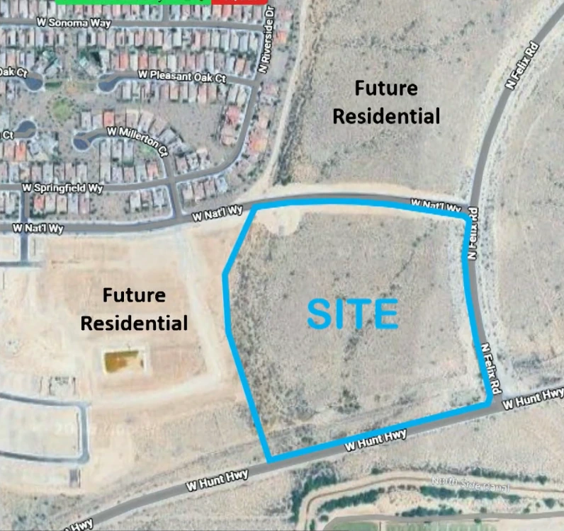 Homes in the Parkside at Anthem community near the western edge of the Parcel 14 site at Felix Road and Hunt Highway