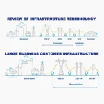 Two SRP diagrams: the full electric grid from generation through transmission and distribution to customers, and the large business customer version that stops at the high-voltage transmission lines