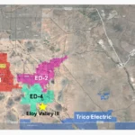 Map of Pinal County showing the service areas of Electrical Districts 2, 3 and 4 and Trico Electric Cooperative, the four local utilities NextEra says will receive power from Eloy Valley Energy Center III, marked with a star south of Eloy