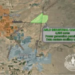 Map of the 4,696-acre SR 79 industrial rezoning site on state land north of Skyline Drive, between San Tan Valley and Florence